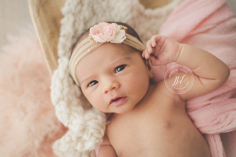 Blue white and peach studio newborn photography session in Tampa, FL - Brittany Elise Photography