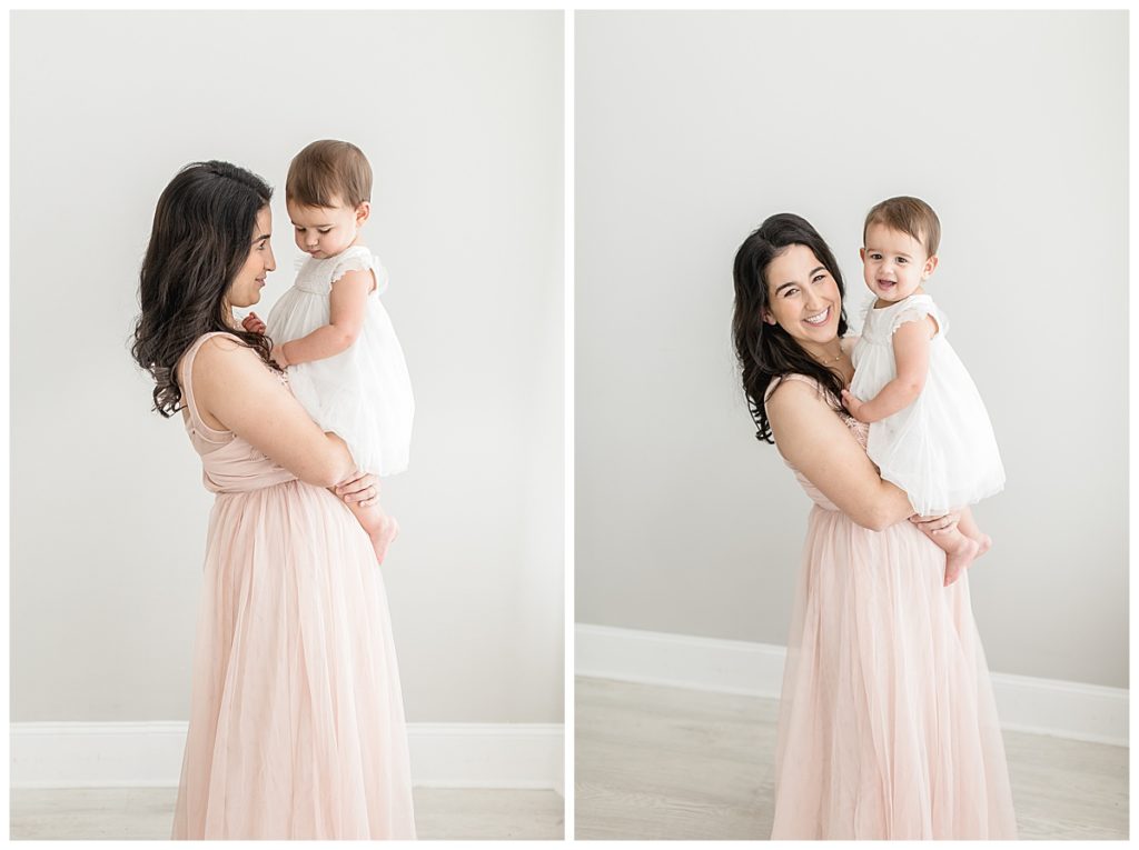 Natural lighting Tampa photographer taking beautiful smile-filled Mommy and Me studio family photo sessions