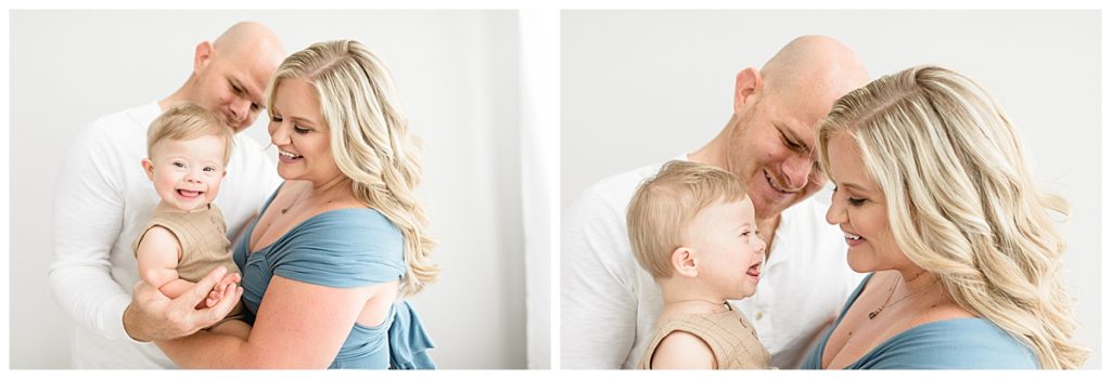 Natural lighting photographer taking Tampa Florida smile-filled one year milestone family photos