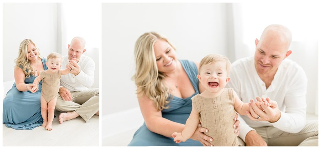 Natural lighting photographer taking Tampa Florida smile-filled one year milestone family photos