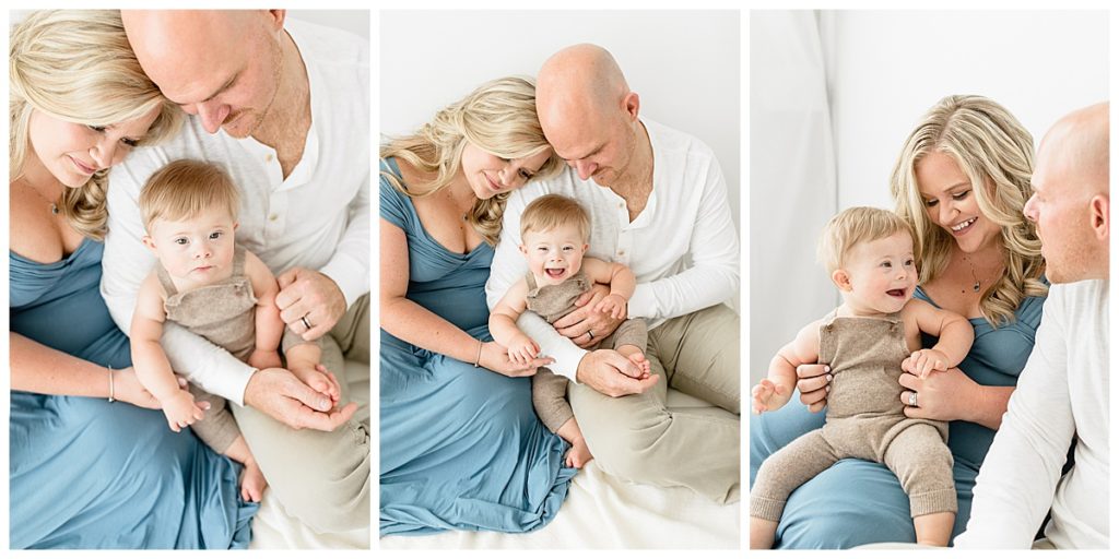 Natural lighting photographer taking Tampa Florida smile-filled one year milestone family photos