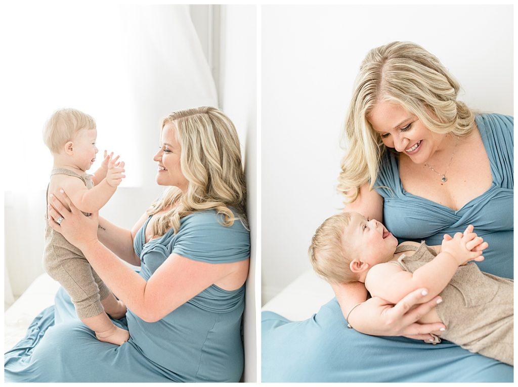 Newborn natural lighting photographer taking Tampa Florida smile-filled one year milestone family photos