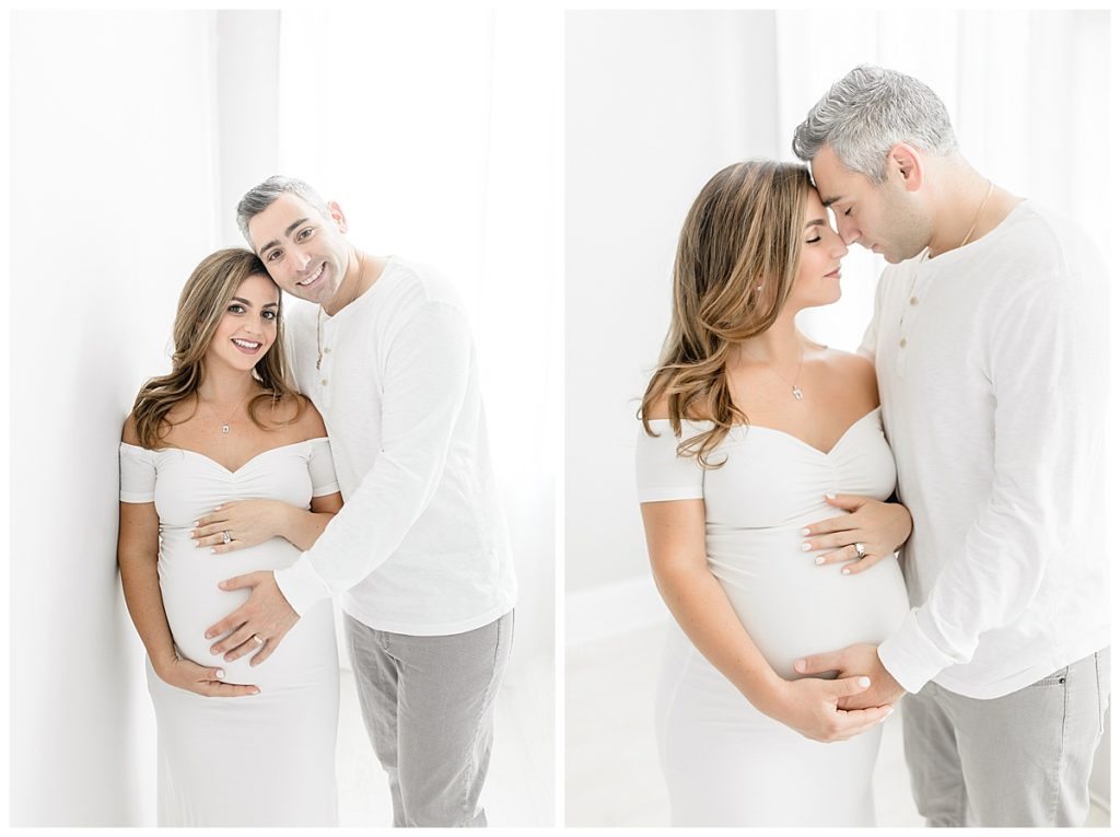 Newborn natural lighting photographer taking Tampa Florida smile-filled studio maternity photos