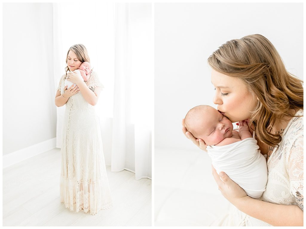Newborn natural lighting Tampa photographer taking beautiful baby studio photos