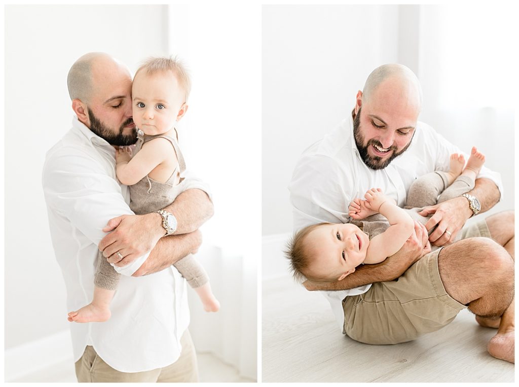 Newborn natural lighting Tampa photographer taking beautiful smile-filled simplicity session family photos