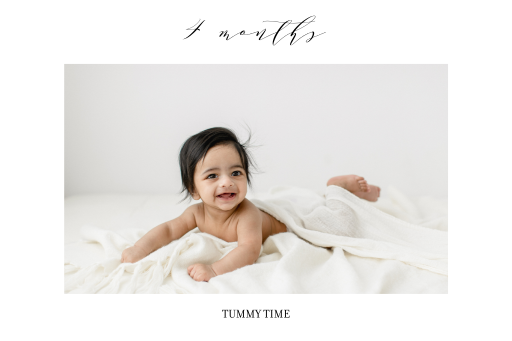 4 month old, baby, covered, white sheet, milestone, tummy time