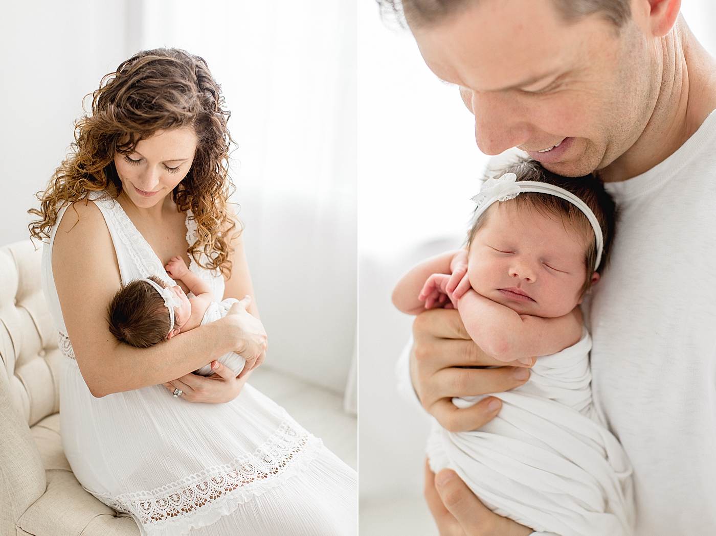 Mom and Dad holding their daughter during newborn photoshoot with Brittany Elise Photography.
