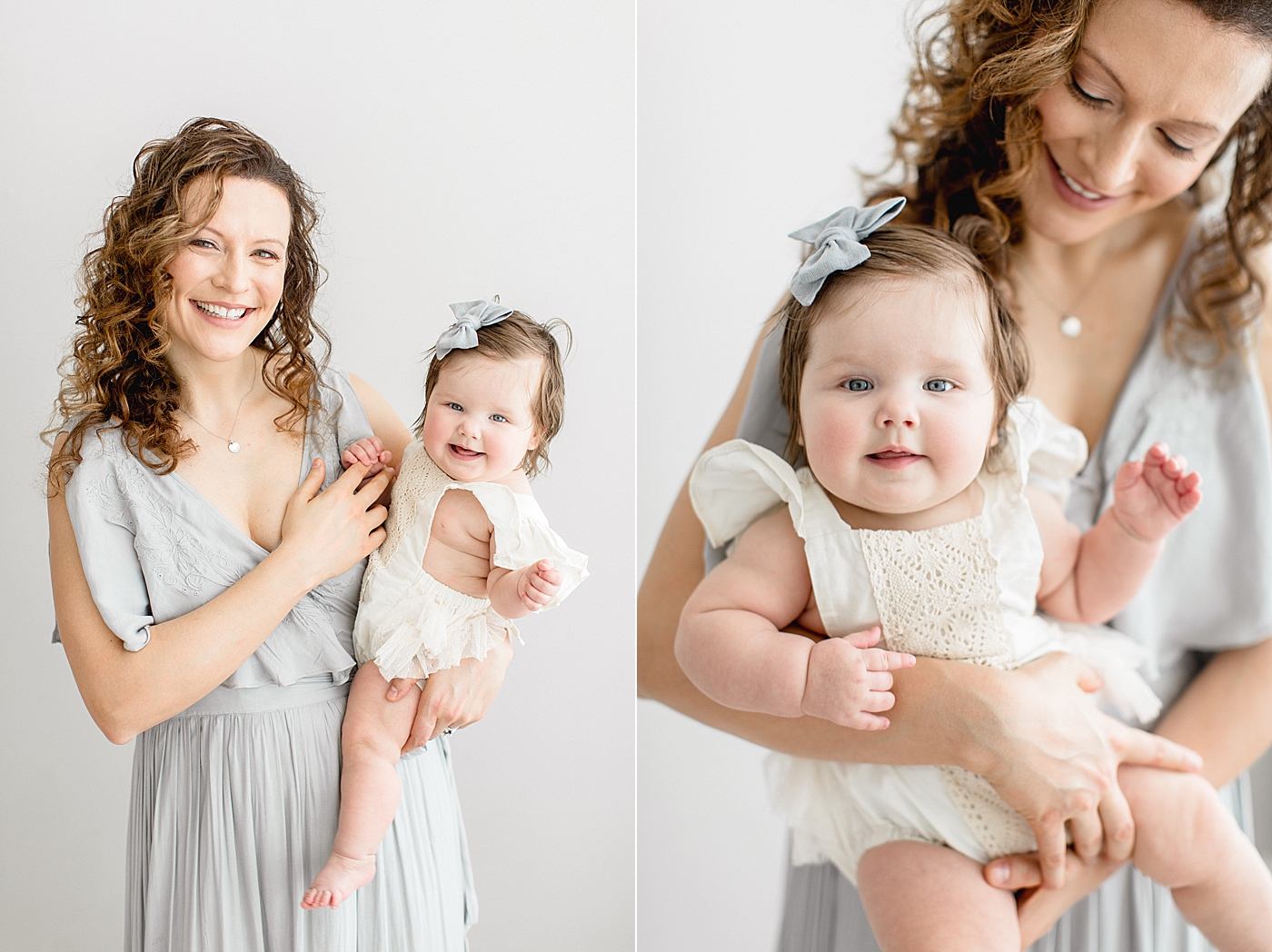 Mom holding her daughter for six month photos with Brittany Elise Photography.