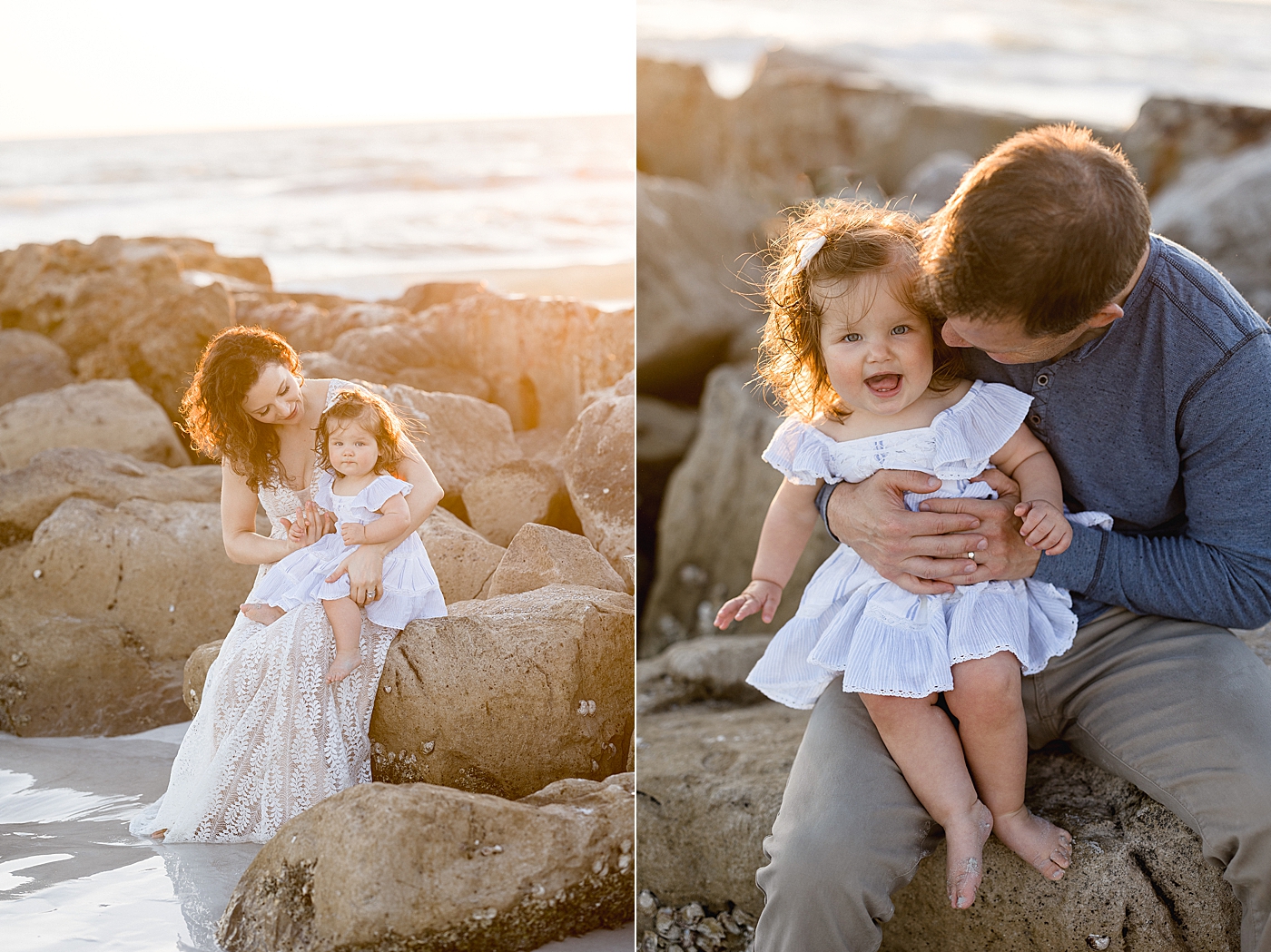 Sunset portraits on the beach for first birthday photoshoot. Photo by Brittany Elise Photography.