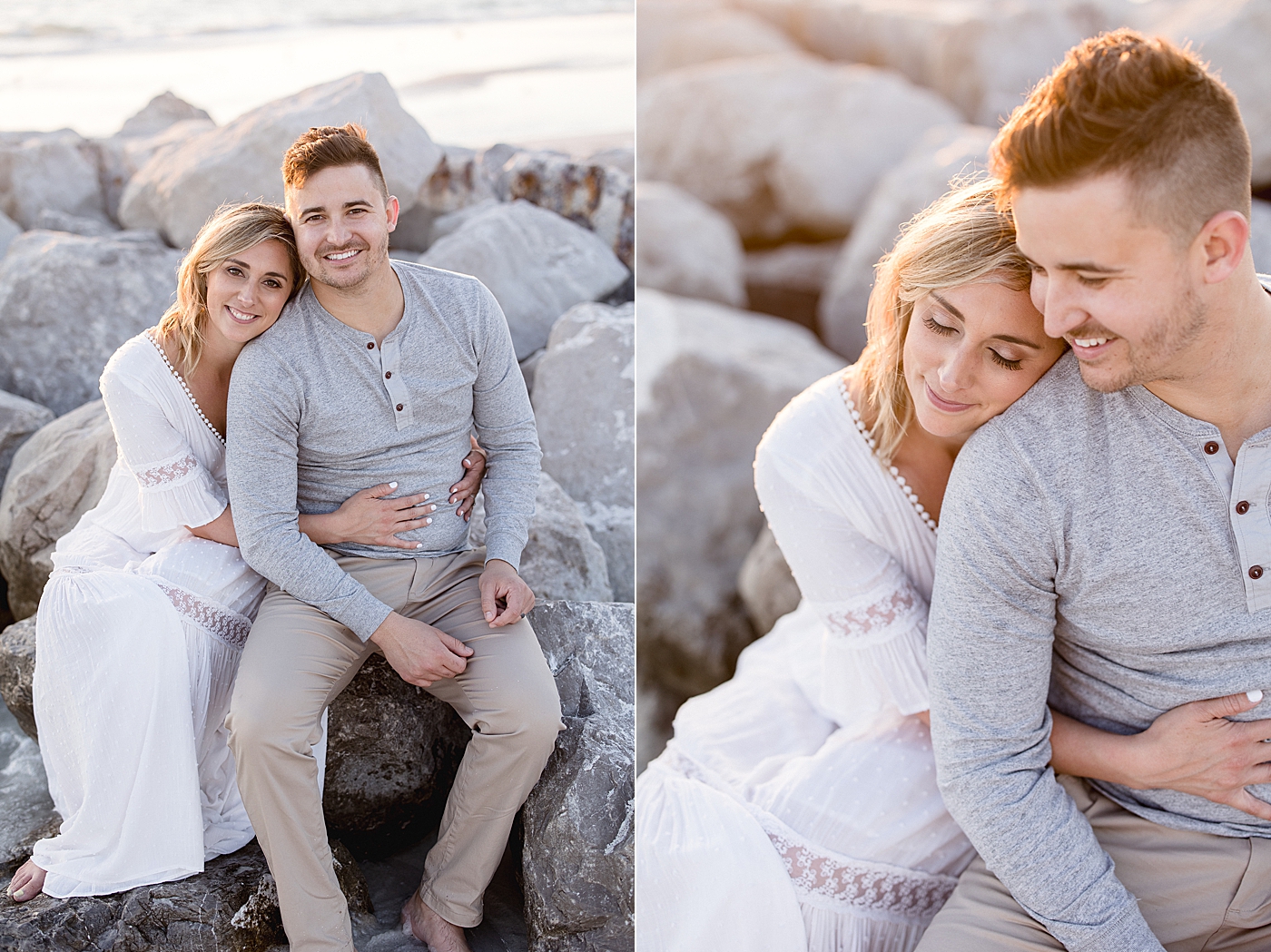 Mom and Dad on the rocks at St. Pete Beach during family photoshoot with Brittany Elise Photography.