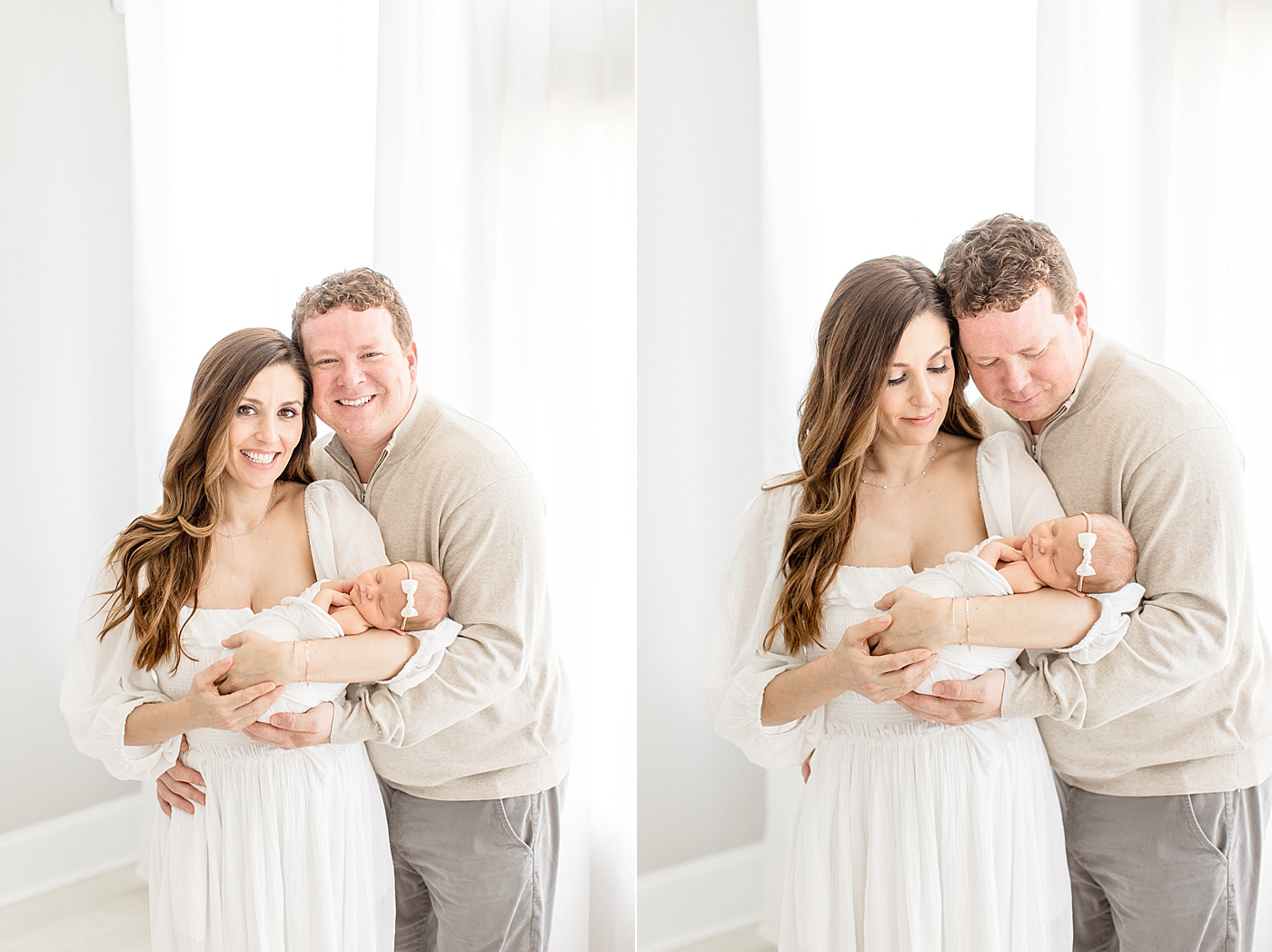 Mom and Dad hold their fifth baby girl for newborn photos. Photo by Brittany Elise Photography.