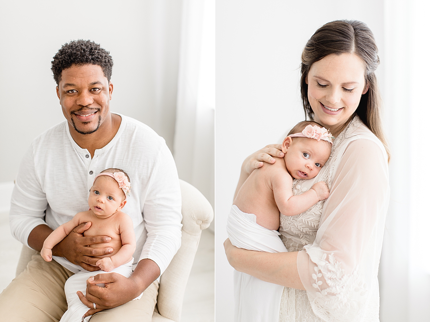 Mom and Dad holding their daughter for newborn photos. Photo by Brittany Elise Photography.