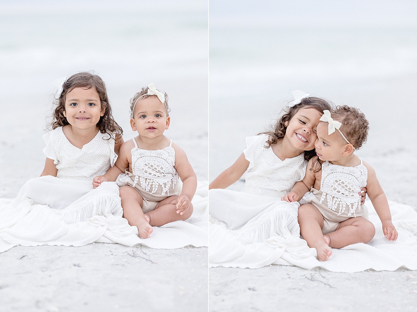 Sisters sitting together on the beach. Photo by Brittany Elise Photography.