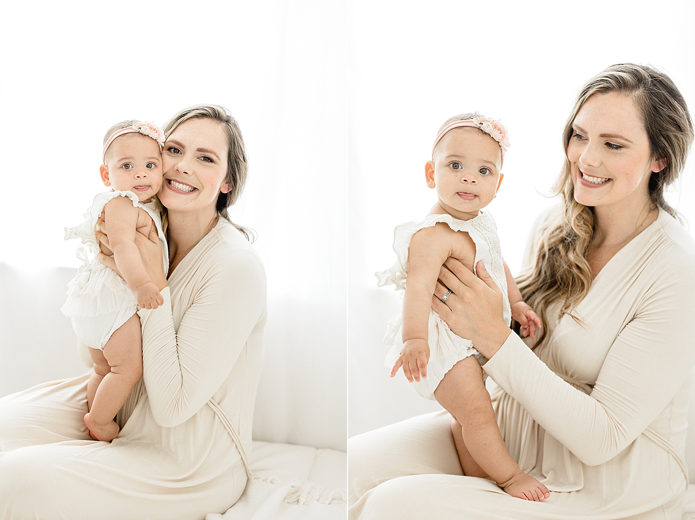 Mom and six month old baby girl in studio. Photo by Brittany Elise Photography.