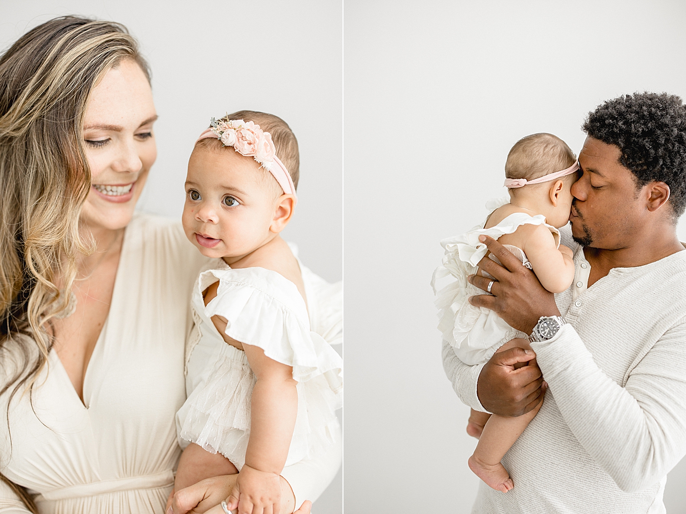 Mom and Dad with their six month old daughter. Photo by Brittany Elise Photography.