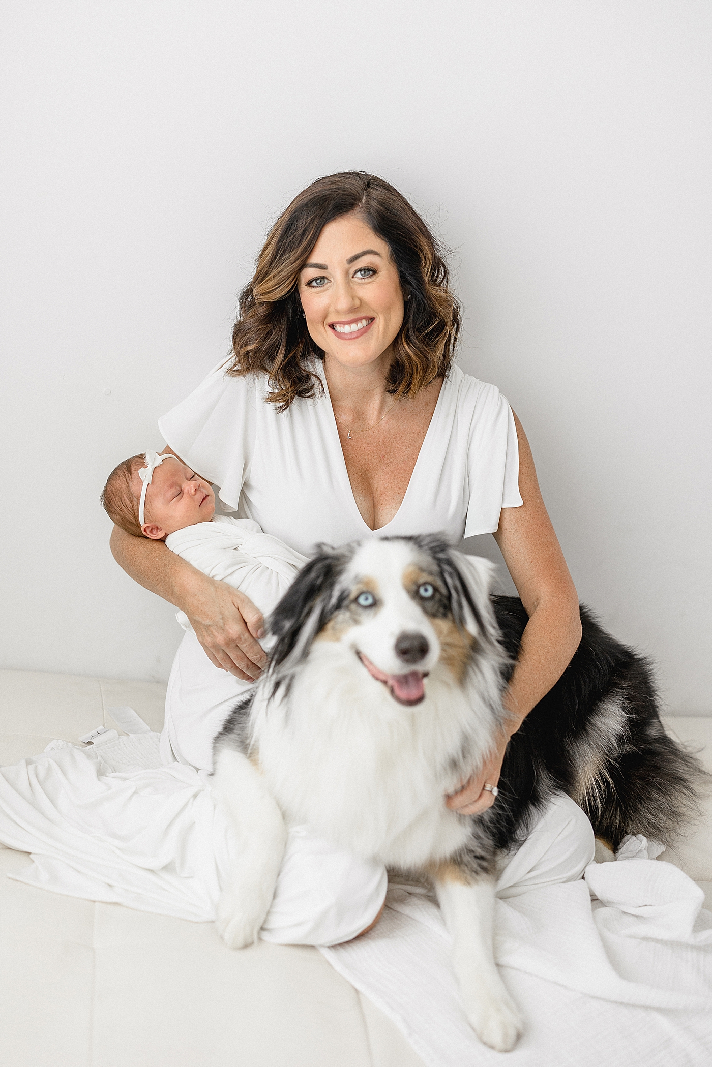 Newborn session with pets in the studio. Photo by Brittany Elise Photography.