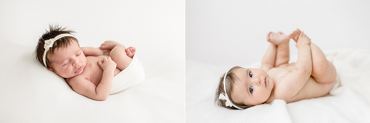 Side by side of baby as a newborn and at six months. Photos by Brittany Elise Photography.