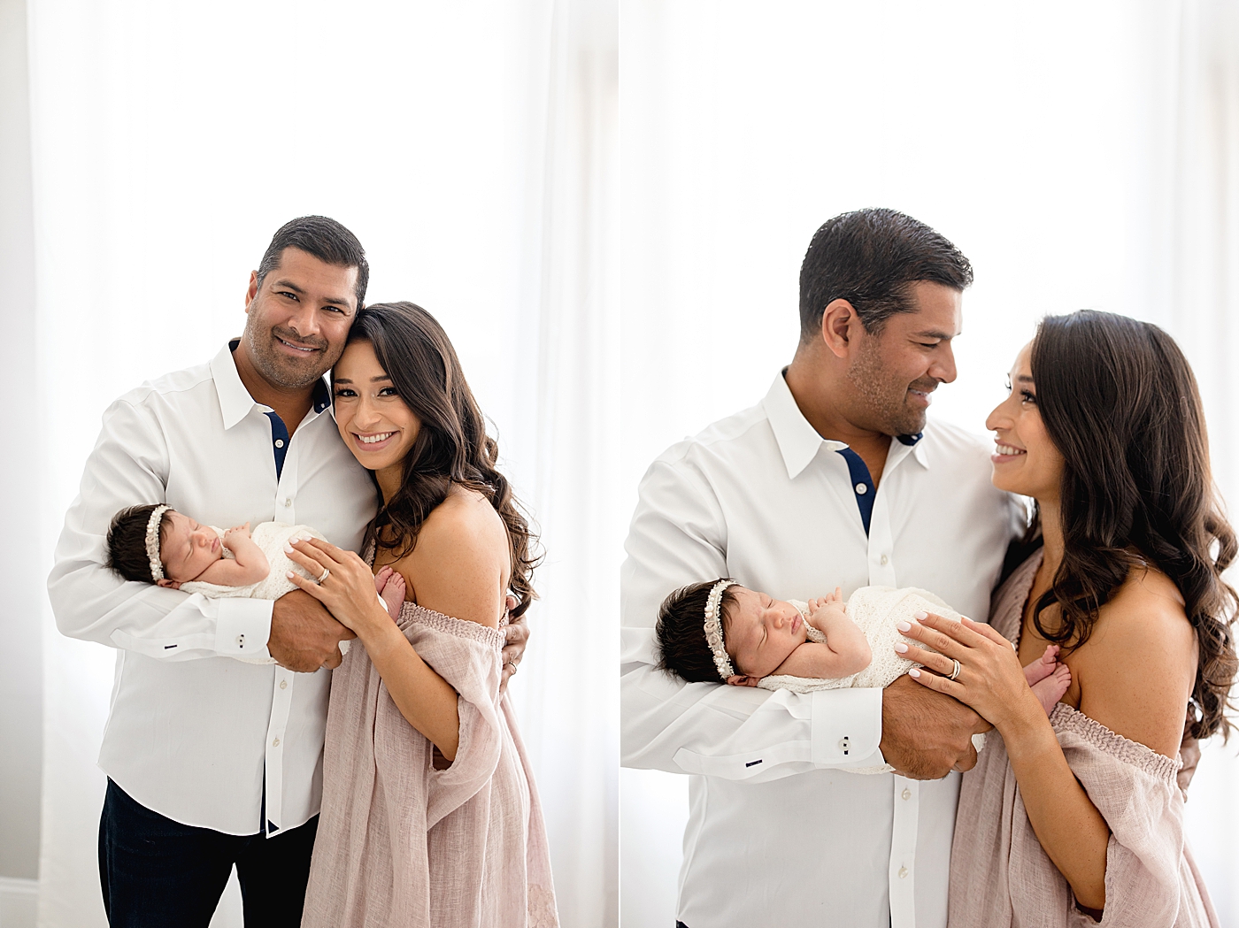 Mom and Dad with their baby girl during studio newborn session. Photo by Brittany Elise Photography.