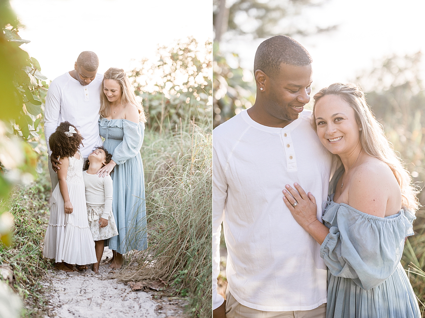 Girls looking up at their parents and sweet moment of them during family photos. Photo by Brittany Elise Photography.