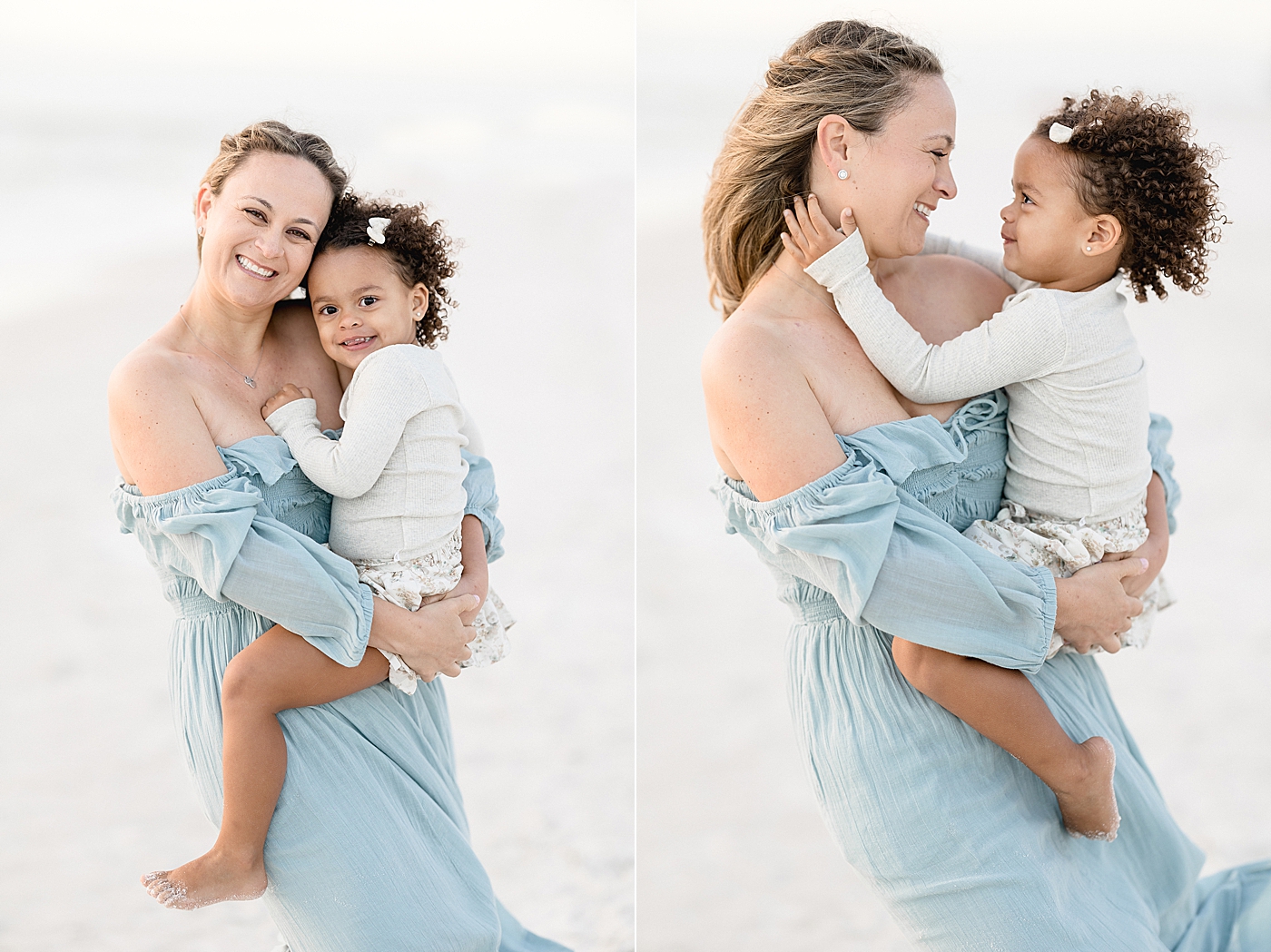 Mom and toddler-age daughter on the beach for photos with Brittany Elise Photography.