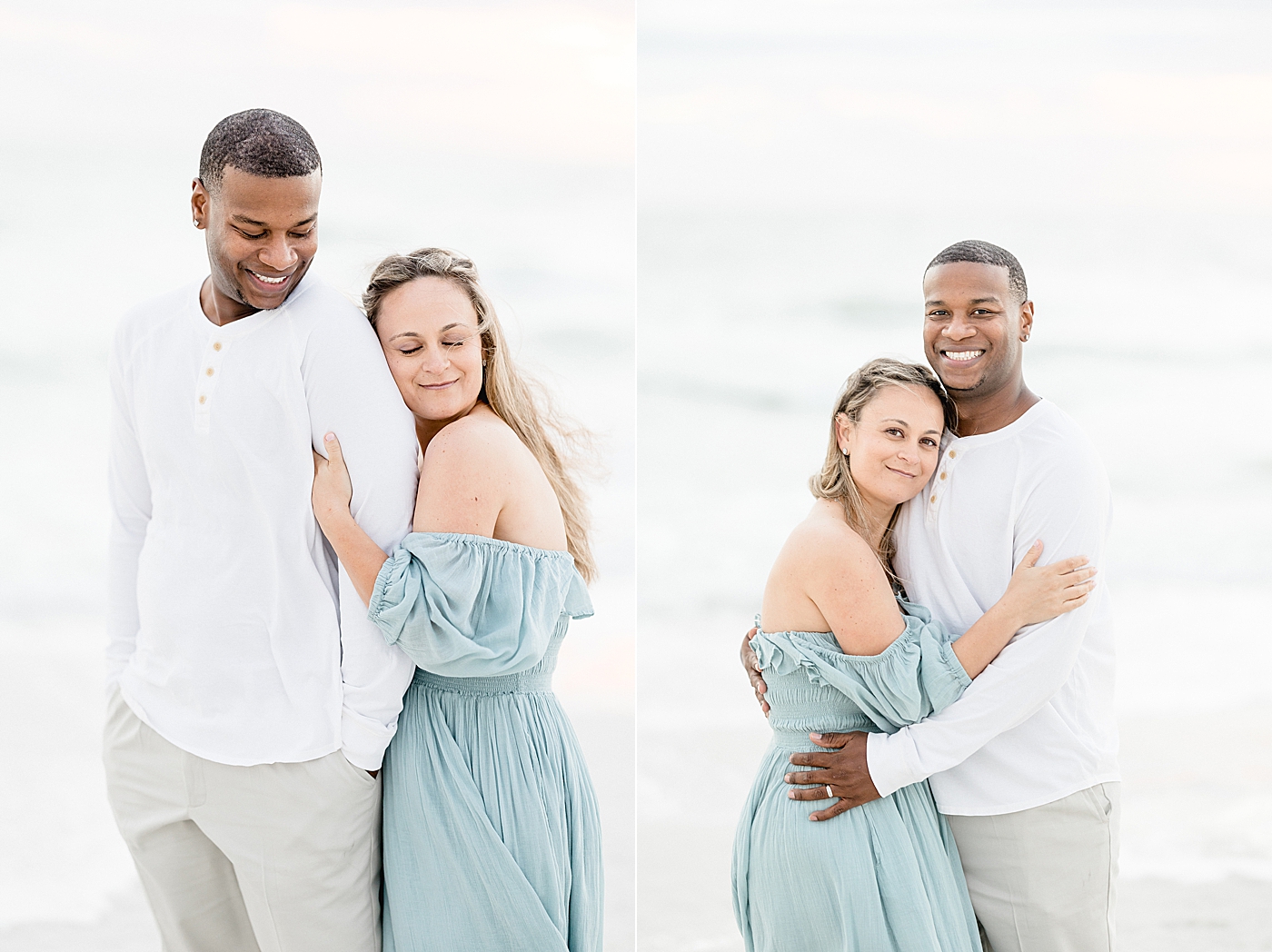 Sweet moments between Mom and Dad during beach photoshoot. Photo by Brittany Elise Photography.