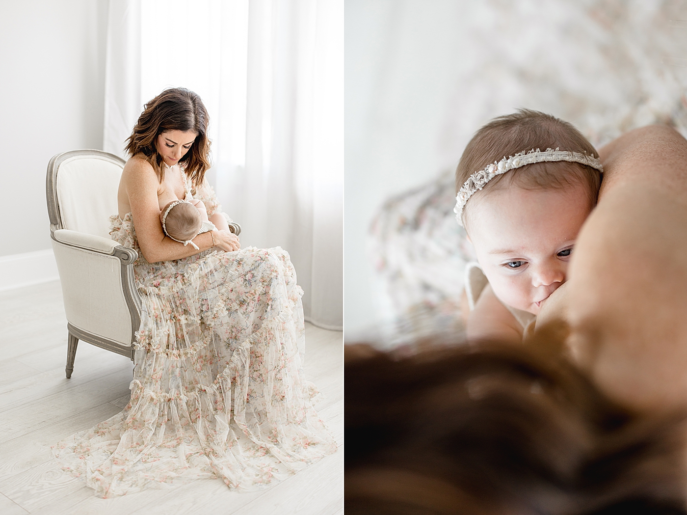 Mom breastfeeding her six month old daughter. Photo by Brittany Elise Photography.