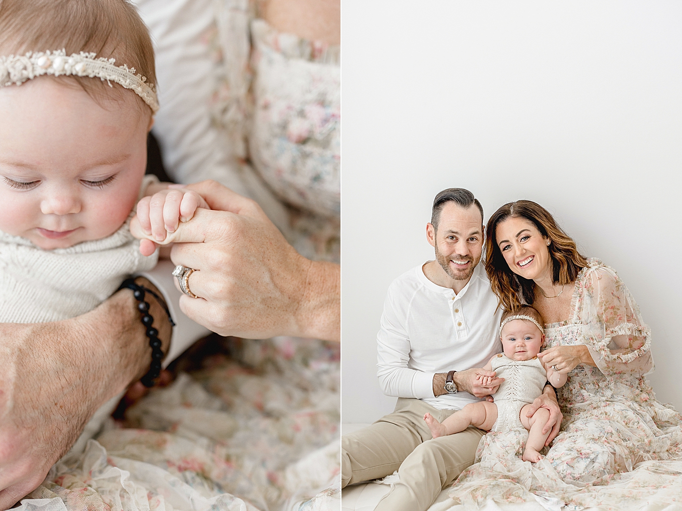 Family portraits of parents and baby girl during six month milestone session. Photo by Brittany Elise Photography.